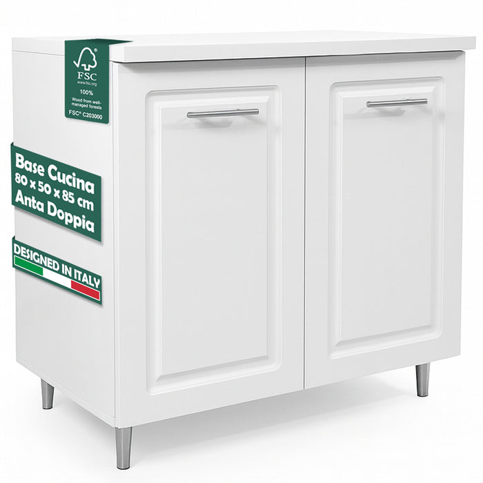 Mobile Base per Cucina Componibile in Legno Boiserie Bianco 2 Ante 2 Scomparti