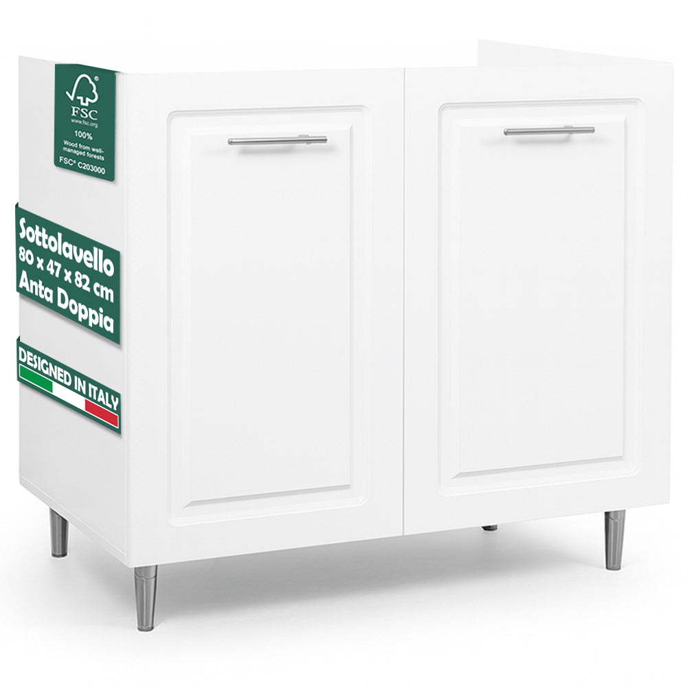 Mobile Sottolavello Cucina Componibile Mobiletto Legno Boiserie Bianco 2 Ante