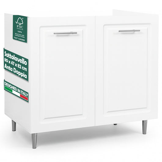 Mobile Sottolavello Cucina Componibile Mobiletto Legno Boiserie Bianco 2 Ante