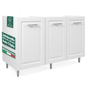 Mobile Sottolavello Cucina Componibile in Legno Boiserie Colore Bianco 3 Ante