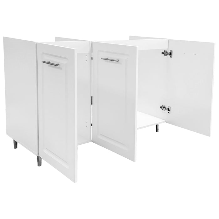 Mobile Sottolavello Cucina Componibile in Legno Boiserie Colore Bianco 3 Ante