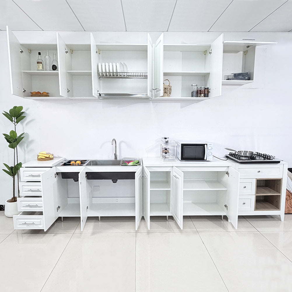 Mobile Sottolavello Cucina Componibile in Legno Boiserie Colore Bianco 3 Ante