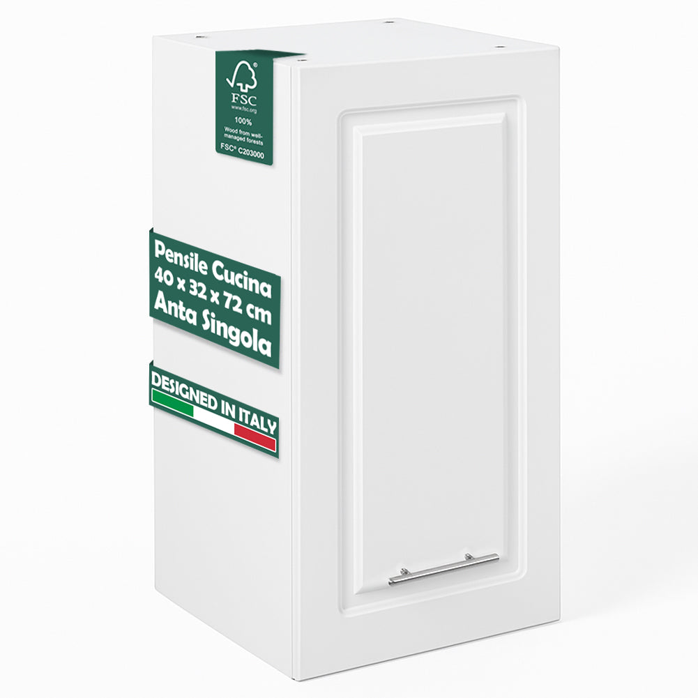 Pensile da Cucina Armadio Sospeso da Parete in Legno Design Boiserie Bianco