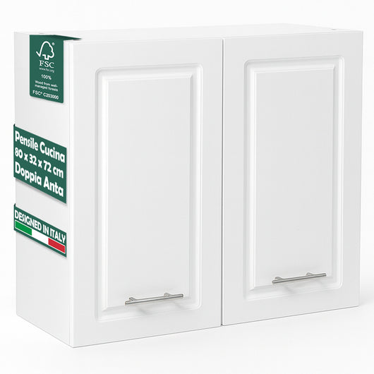 Pensile da Cucina Armadio Sospeso da Parete Doppia Anta Boiserie Colore Bianco