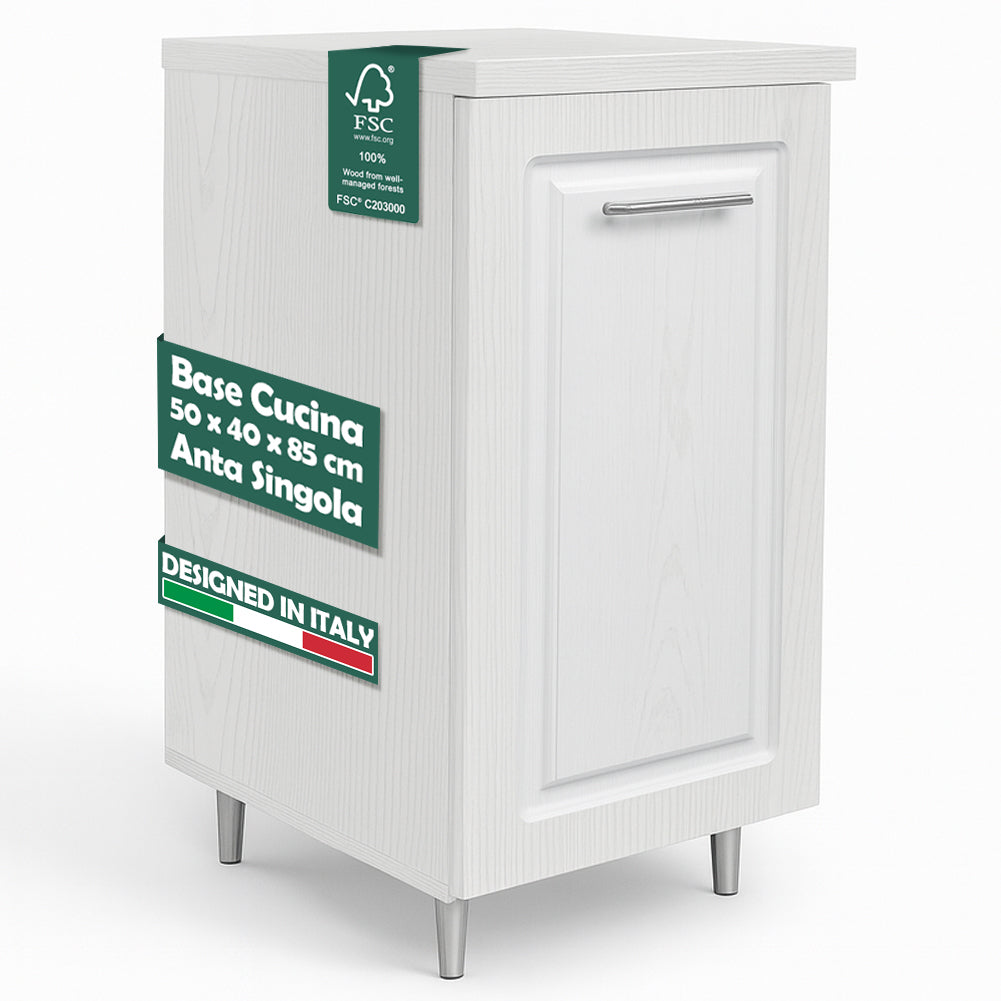 Mobile Base Cucina Componibile Boiserie Bianco Frassinato con 1 Anta 2 Scomparti