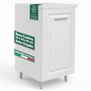 Mobile Base Cucina Componibile Boiserie Bianco Frassinato con 1 Anta 2 Scomparti