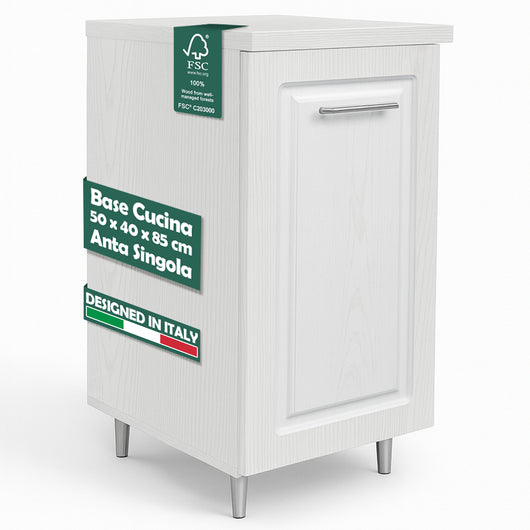 Mobile Base Cucina Componibile Boiserie Bianco Frassinato con 1 Anta 2 Scomparti