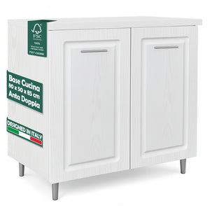 Mobile Base per Cucina Componibile Legno Boiserie Bianco Frassinato con 2 Ante