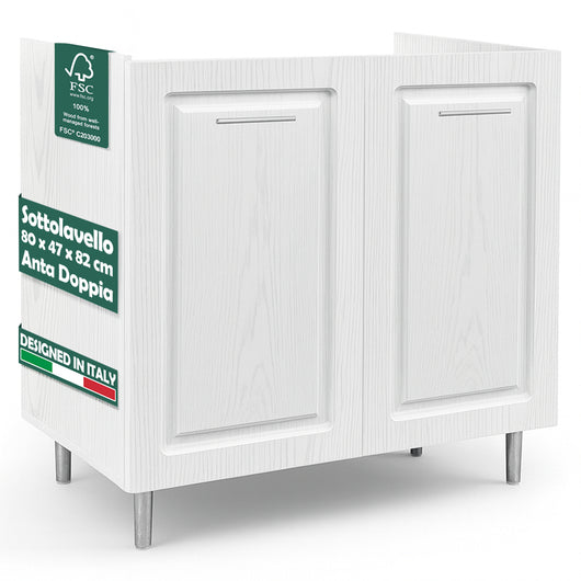 Mobile Sottolavello Cucina Componibile Legno Boiserie Bianco Frassinato 2 Ante