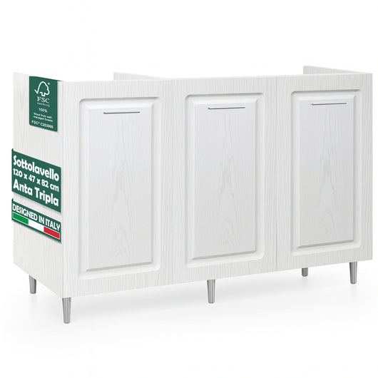 Mobile Sottolavello Cucina Componibile in Legno Boiserie Bianco Frassinato 3 Ante