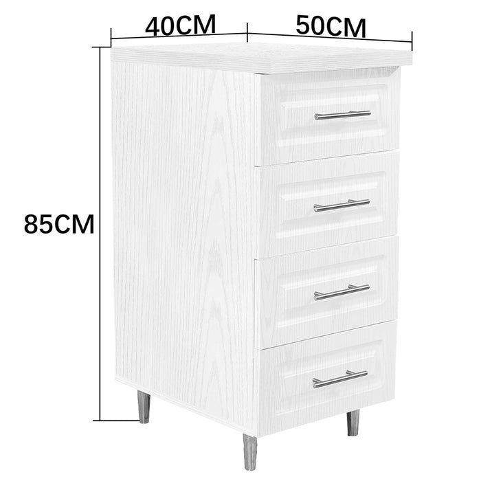 Cassettiera per Cucina Mobile Design Boiserie 4 Cassetti Legno Bianco Frassinato