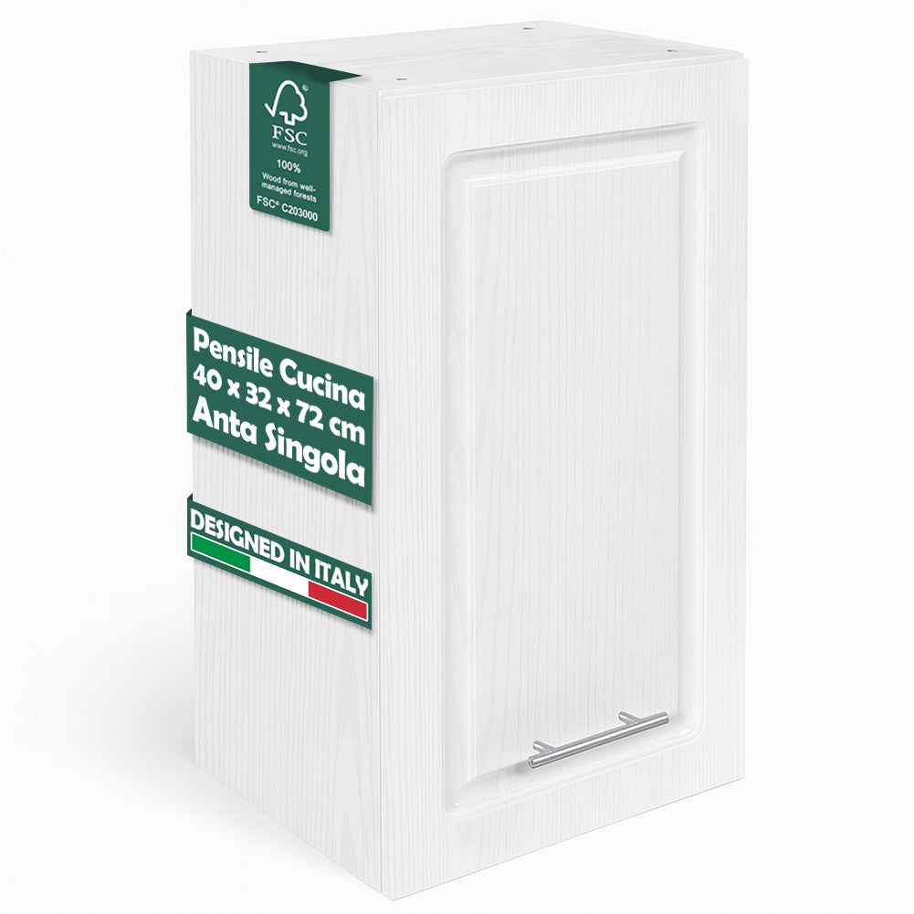 Pensile da Cucina Armadio Sospeso da Parete Design Boiserie Bianco Frassinato