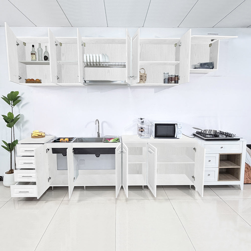 Pensile da Cucina Armadio Sospeso da Parete Design Boiserie Bianco Frassinato