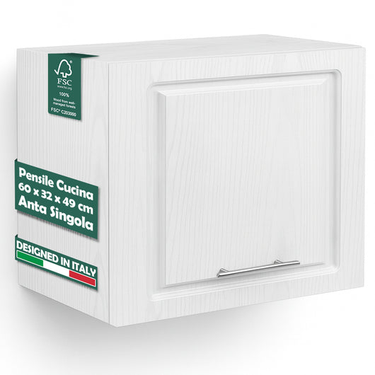 Pensile Cucina Ribaltabile Muro Armadio Sospeso Legno Boiserie Bianco Frassinato