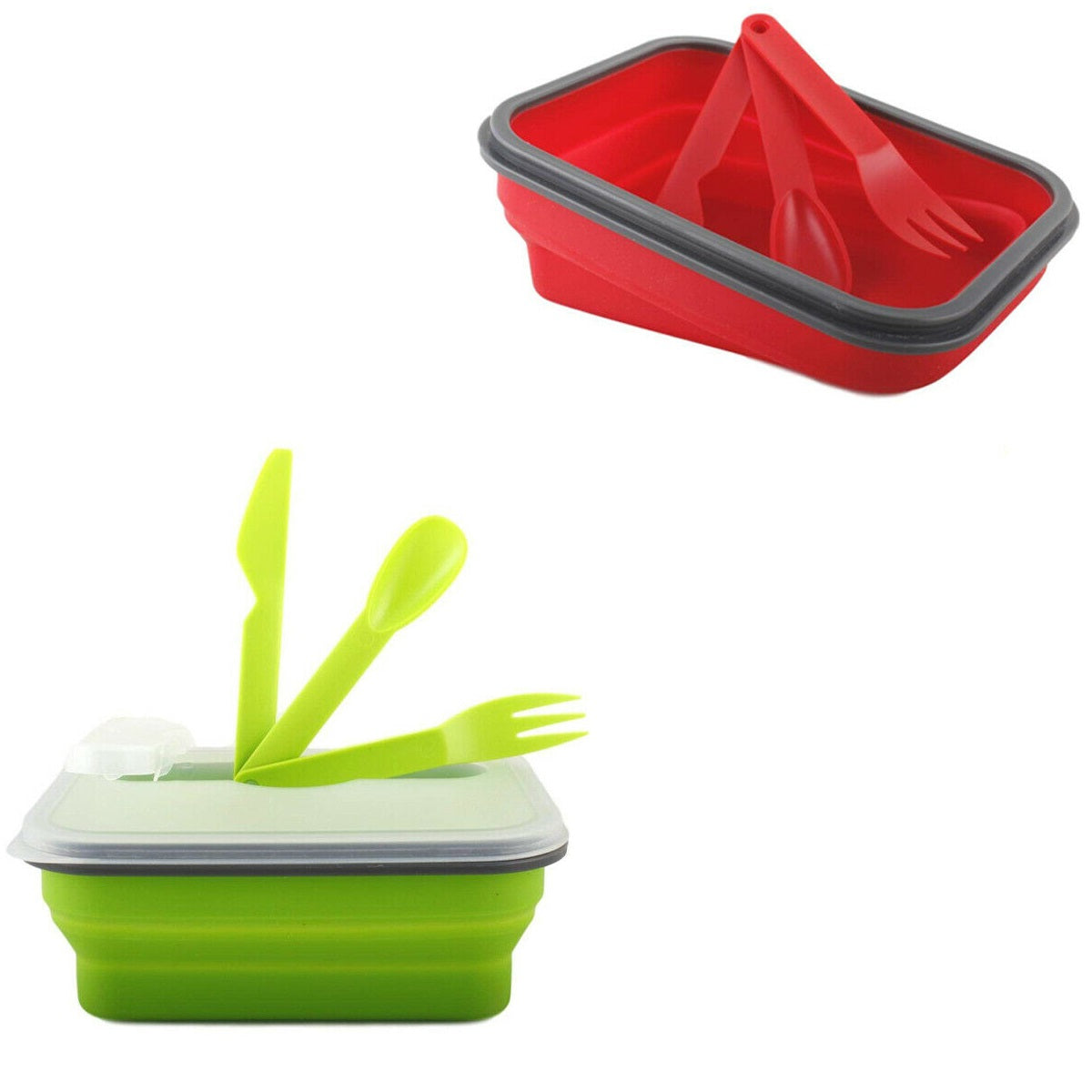 CONTENITORE SILICONE CIBO PIEGHEVOLE SCATOLA PORTA PRANZO POSATE LAVORO