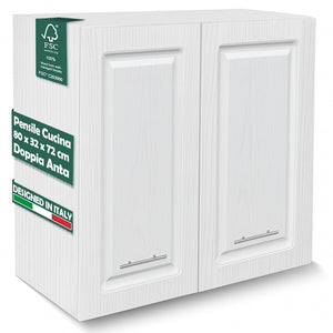 Pensile da Cucina Armadio Sospeso Parete Doppia Anta Boiserie Bianco Frassinato