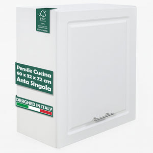 Pensile da Cucina Armadio Sospeso da Parete Anta Singola Boiserie Colore Bianco