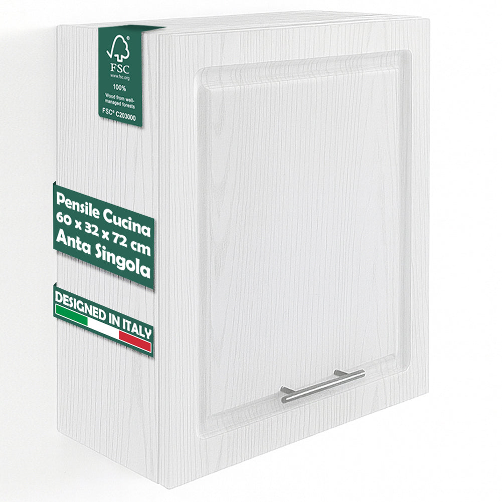Pensile da Cucina Armadio Sospeso Parete Anta Singola Boiserie Bianco Frassinato
