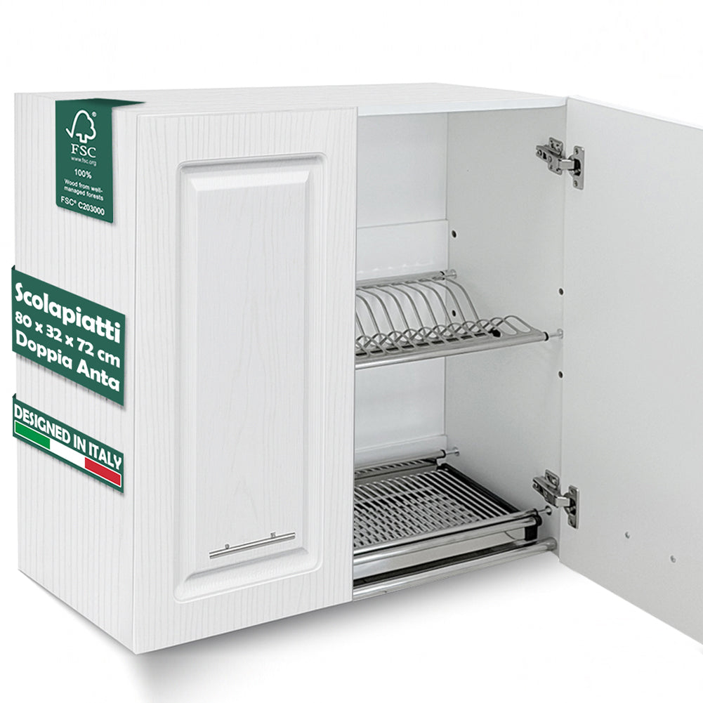 Pensile Cucina Scolapiatti con Raccogli Gocce Mobile Boiserie Bianco Frassianto