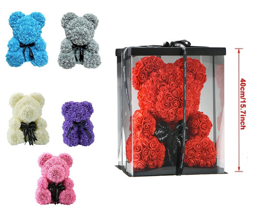 ORSO TEDDY BEAR DI ROSE ARTIFICIALI 40CM SAN VALENTINO ANNIVERSARIO REGALO VARI COLORI Colore: Blu