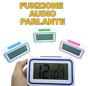 SVEGLIA OROLOGIO DIGITALE SCHERMO LCD PARLANTE TASTO AUDIO ITALIANO PER IPOVEDENTI