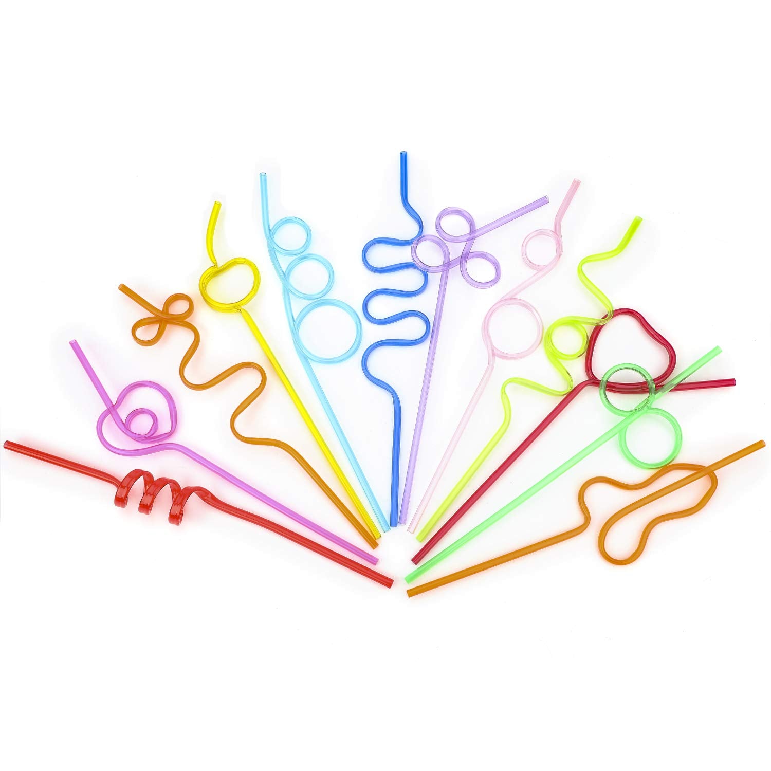 CANNUCCE CURVE 8 PZ. IN PLASTICA MULTICOLORE VARIE FORME PER FESTE BAMBINI