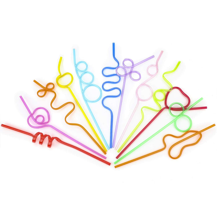 CANNUCCE CURVE 12 PZ. IN PLASTICA MULTICOLORE VARIE FORME PER FESTE BAMBINI