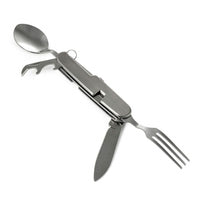 SET POSATE 4 IN 1 CUCCHIAIO FORCHETTA APRIBOTTIGLIE PIEGHEVOLE PORTATILE CAMPEGGIO