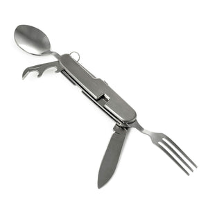 SET POSATE 4 IN 1 CUCCHIAIO FORCHETTA APRIBOTTIGLIE PIEGHEVOLE PORTATILE CAMPEGGIO