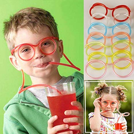 5 pz. CANNUCCIA A FORMA DI OCCHIALI PER BAMBINI FESTE COMPLEANNI PARTY DIVERTENTE