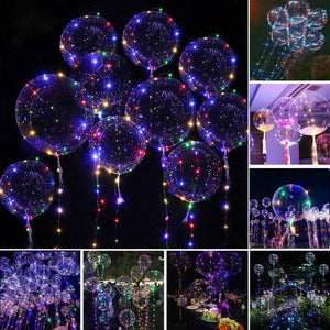 10pz. PALLONCINI LED LUMINOSI DA 20 POLLICI TRASPARENTI CON FILO 3M PALLONCINI LUMINOSI