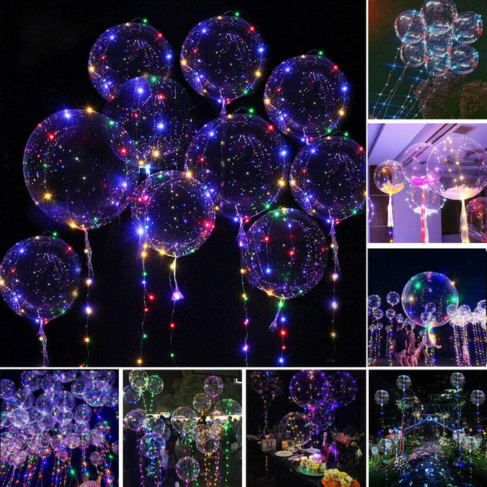 10pz. PALLONCINI LED LUMINOSI DA 20 POLLICI TRASPARENTI CON FILO 3M PALLONCINI LUMINOSI