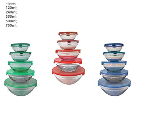 Set 5 CONTENITORI Cibo Vetro CONSERVA Alimenti con COPERCHI Cucina IMPILABILE