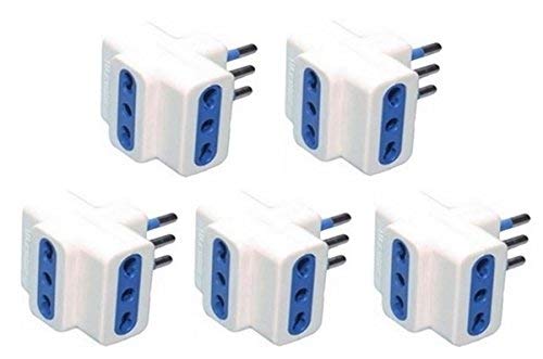 SET 5 PEZZI ADATTATORE TRIPLA PRESA CON SPINA 10A E PRESE BIPASSO UNIVERSALI BIANCHE