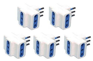SET 5 PEZZI ADATTATORE TRIPLA PRESA CON SPINA 10A E PRESE BIPASSO UNIVERSALI BIANCHE