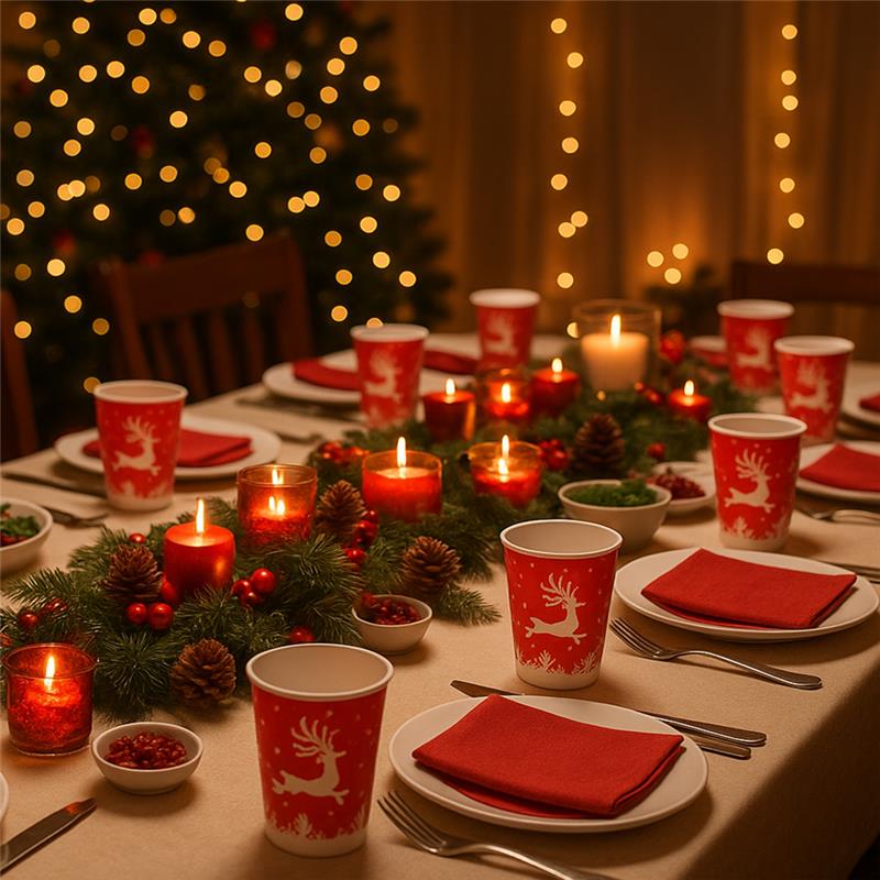 BICCHIERI DI CARTA DI NATALE ROSSO CON RENNA 400PZ 200CC