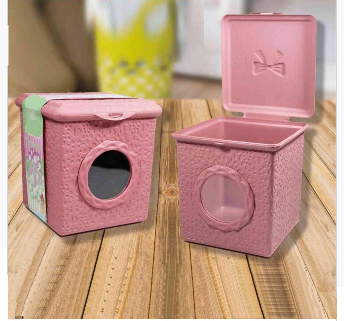 Contenitore rosa a Forma di Lavatrice per Bucato Detersivo Pods Polvere Scatola Accessori Plastica