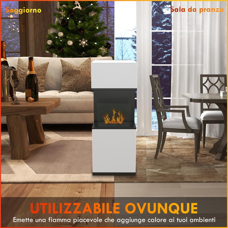 CAMINO A BIOETANOLO DA TERRA CON BRUCIATORE DA 1.2L E PANNELLO IN VETRO, 38X38X100CM, BIANCO