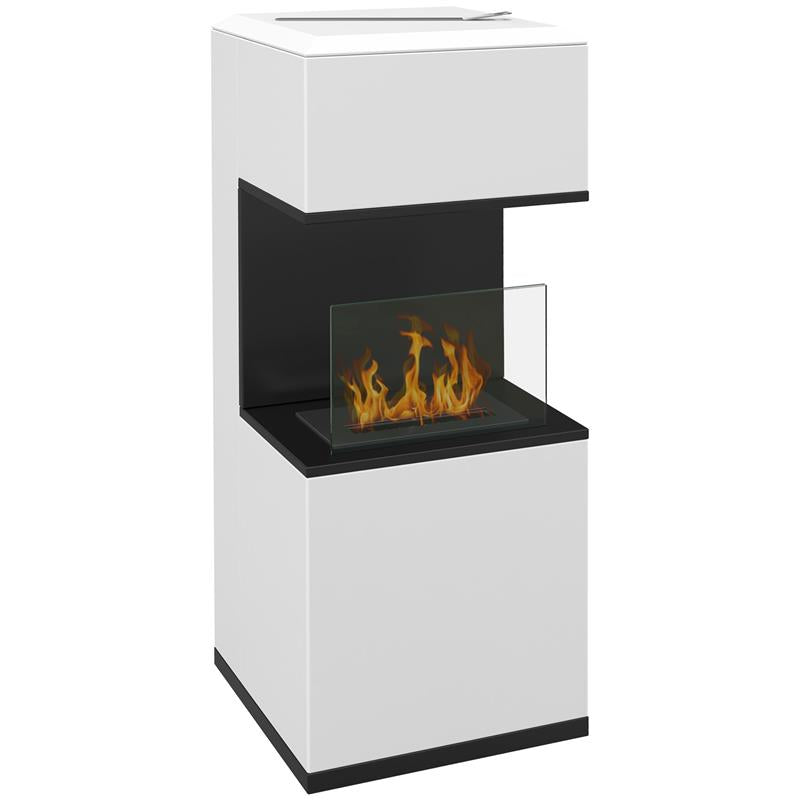 CAMINO A BIOETANOLO DA TERRA CON BRUCIATORE DA 1.2L E PANNELLO IN VETRO, 38X38X100CM, BIANCO