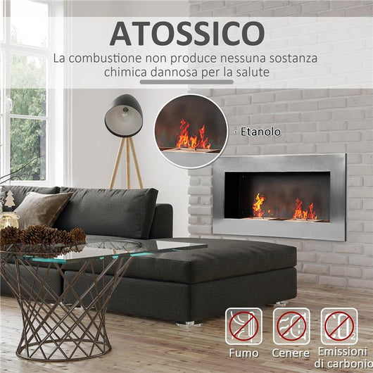 CAMINO A BIOETANOLO REALIZZATO IN ACCIAIO INOX CON 2 BRUCIATORI 1.5LT 110X54X14CM