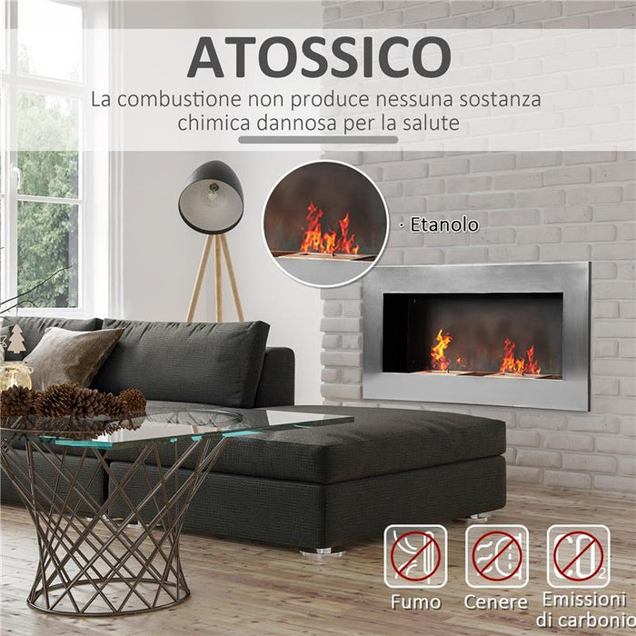 CAMINO A BIOETANOLO REALIZZATO IN ACCIAIO INOX CON 2 BRUCIATORI 1.5LT 110X54X14CM