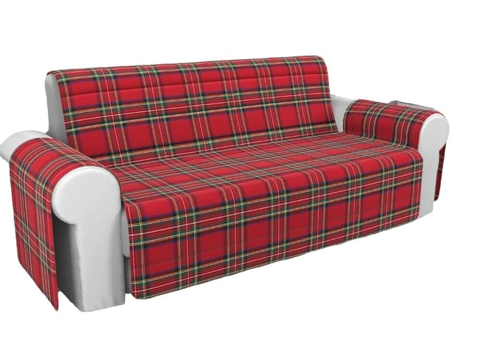 COPRIDIVANO TRAPUNTATO SALVA DIVANO SCOZZESE ROSSO TARTAN DIVANO 3 POSTI
