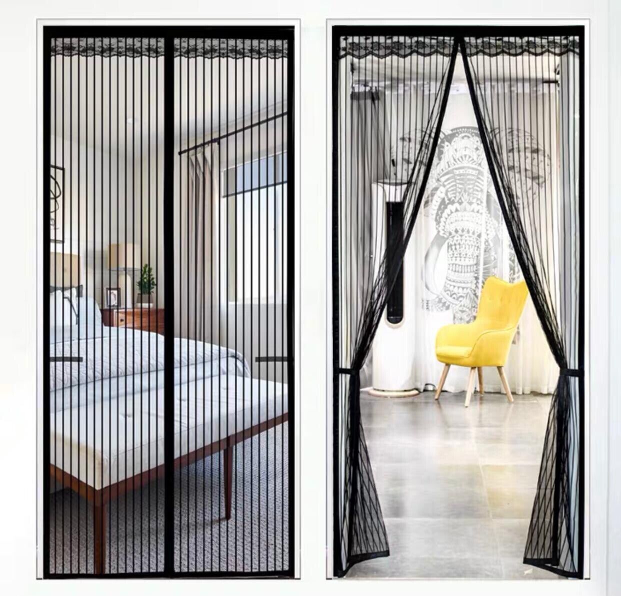 Zanzariera Magnetica Nera 90x150 cm Per Porte Zanzariera Con Calamita Tenda Nero Installazione Facile