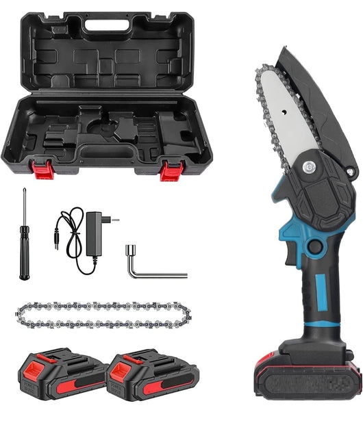 Mini Motosega a batteria 4 Pollici Portatile 48V da potatura Mini elettrosega tagliarami con VALIGIA e 2 BATTERIE INCLUSE