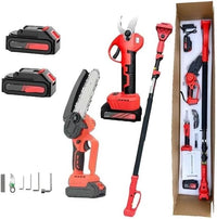 Kit Set per potatura a batterie forbice cesoie con 2 batterie e motosega 6" con asta telescopica