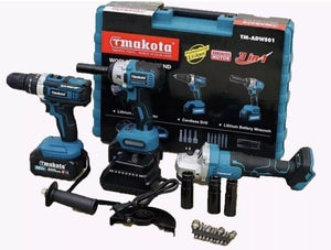 Set Kit 3 in 1 Trapano Avvitatore , Svita bulloni a Impulsi , Smerigliatrice a 2 Batteria con Valigia e caricabatteria