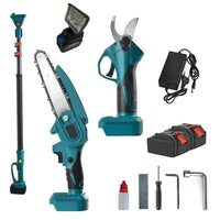 Kit Set per potatura a batterie forbice cesoie con 2 batterie e motosega 6" con asta telescopica + Luce led