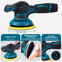 Lucidatrice per Auto a Batteria 18V da 150mm con Velocità Regolabile Fino a 6 2500-5000RPM con 2 Batterie incluse per Lucidare Auto e Mobili BIG