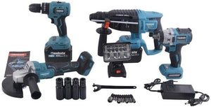 Set KIT 5 IN1 TASSELLATORE TRAPANO IMPULSI TRAPANO AVVITATORE 80V SMERIGLIATRICE, KIT COMPLETO PROFESSIONALE FAI DA TE CON 2 BATTERIE FARETTO E VALIGIA