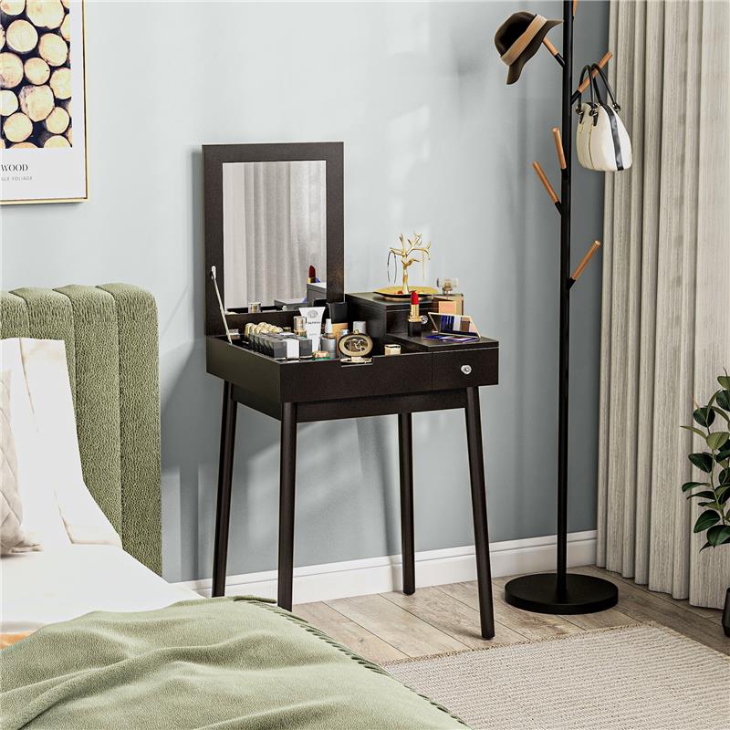 TAVOLO DA TRUCCO 2 IN 1 CON SPECCHIO RIBALTABILE E 2 CASSETTI 60X50X85.5 CM NERO